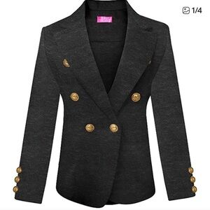 Womens Double Breasted Gold Button Military Style Black Size XL New